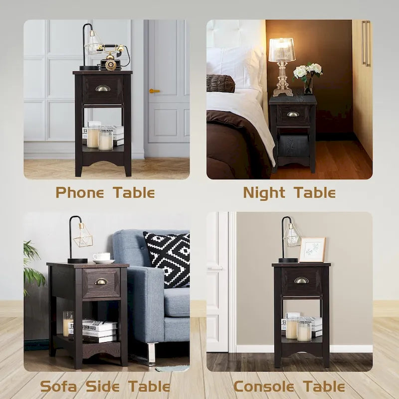 Gymax Set of 2 Contemporary Side End Table Compact Table w/ Drawer - 13  X 22  X 23  (L X W X H) 3