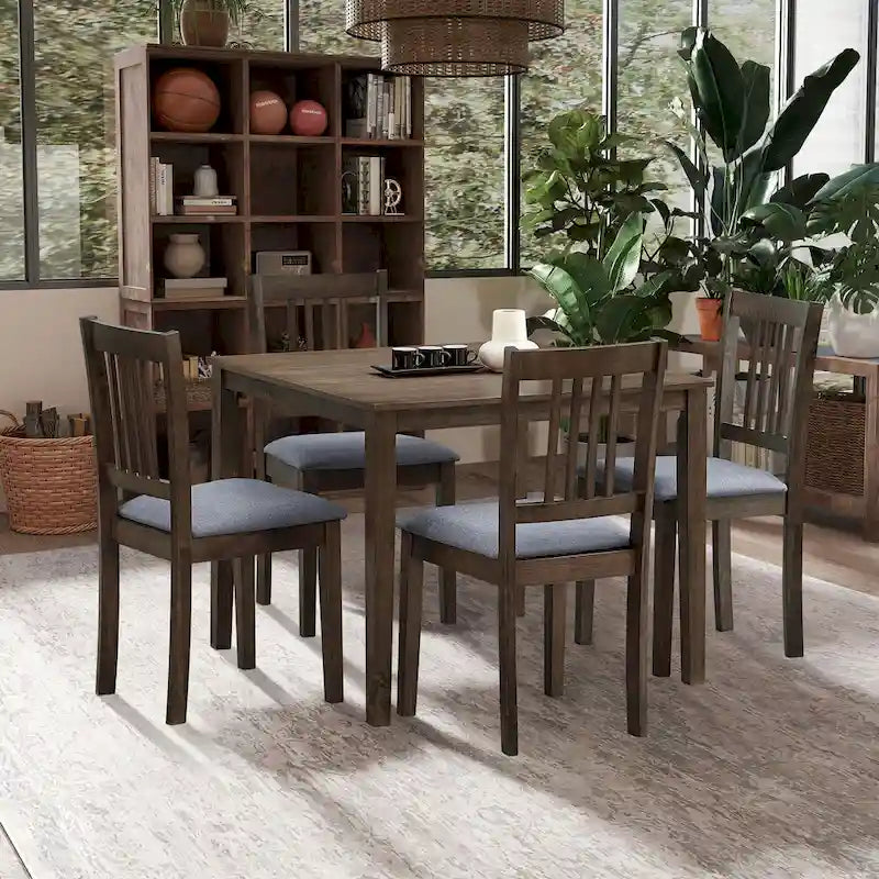 Set Tavolo e Sedie per Colazione in Cucina, Tavolo da Pranzo Quadrato in Legno, Tavolo da Pranzo Casuale con 4 Sedie Imbottite 21