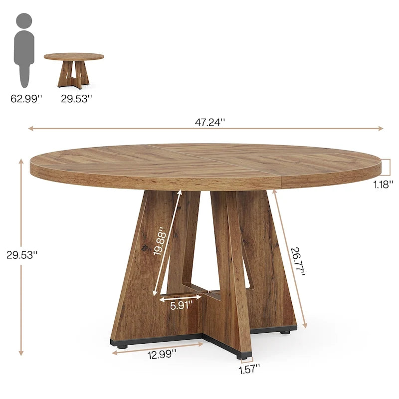47 Inch Round Dining Table for 4, Wood Farmhouse Dinner Dinning Table for Kitchen Dining Living Room 5