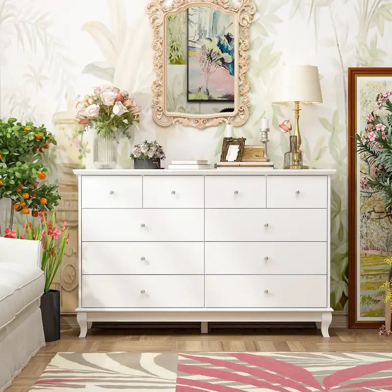 55.1W Lacquer Dresser Long Dresser for Bedroom Chest of Drawers 10