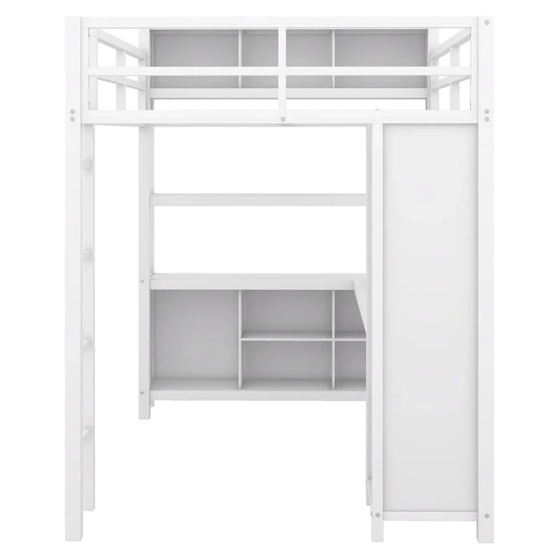 Letto a soppalco in metallo Off-White con scrivania e armadio - Matrimoniale 12