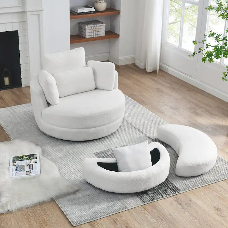 Oversized Swivel Cuddle Barrel Chair with moon storage ottoman 35