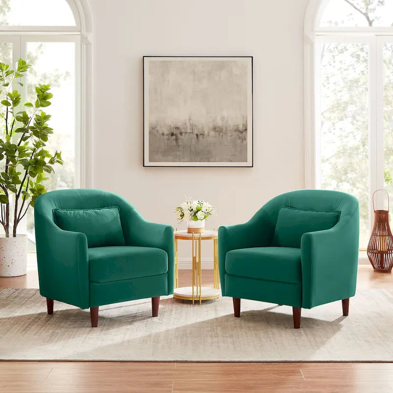 28.34W Set Of 2 Accent Armchair, Velvet Barrel Chair with Solid Wood Legs 5