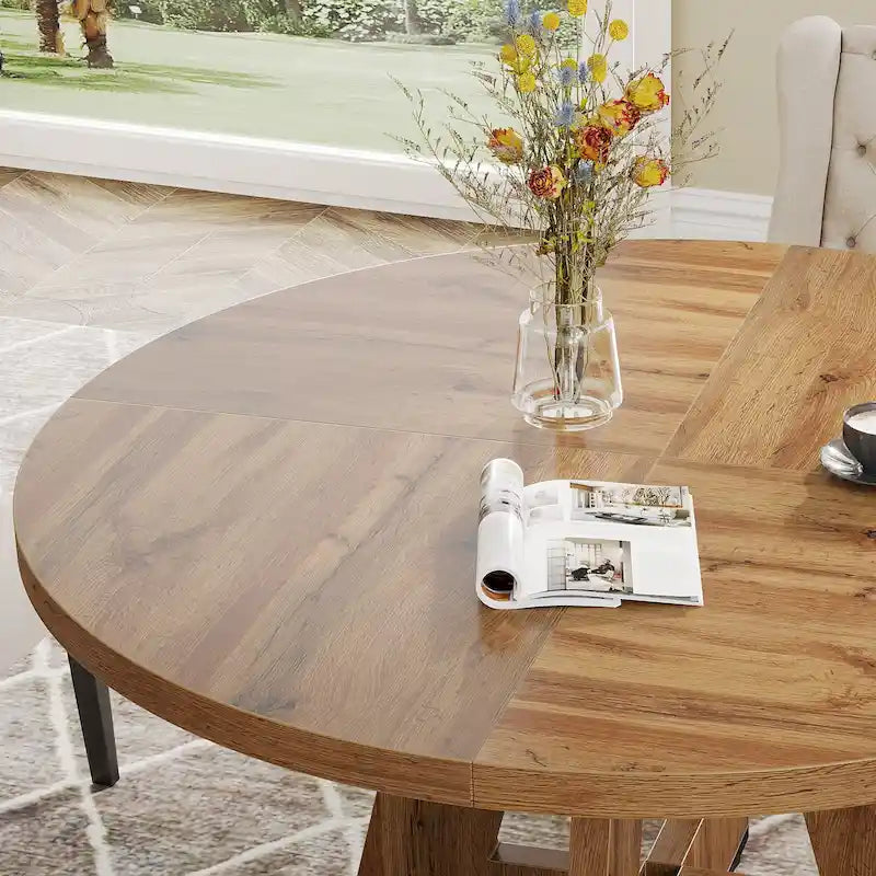 47 Inch Round Dining Table for 4, Wood Farmhouse Dinner Dinning Table for Kitchen Dining Living Room 7