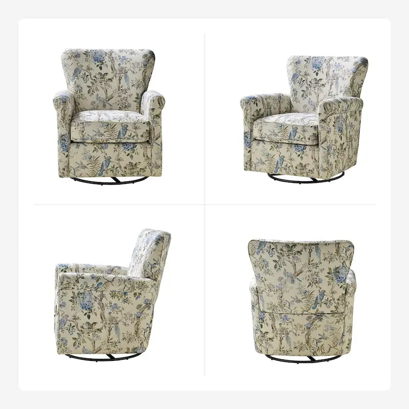 Georg Comfortable Floral Fabric Swivel Rocker Chair with Rolled Armrest by HULALA HOME 17