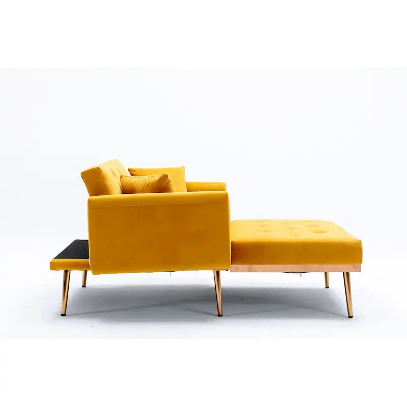 Velvet Upholstered Tufted Living Room Sleeper Sofa Chair With Rose Golden feet 26