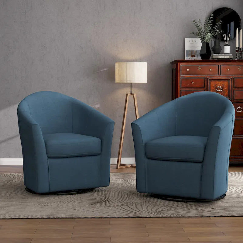 Set of 2 Modern Upholstered Swivel Barrel Chair Living Room Accent Chair 25