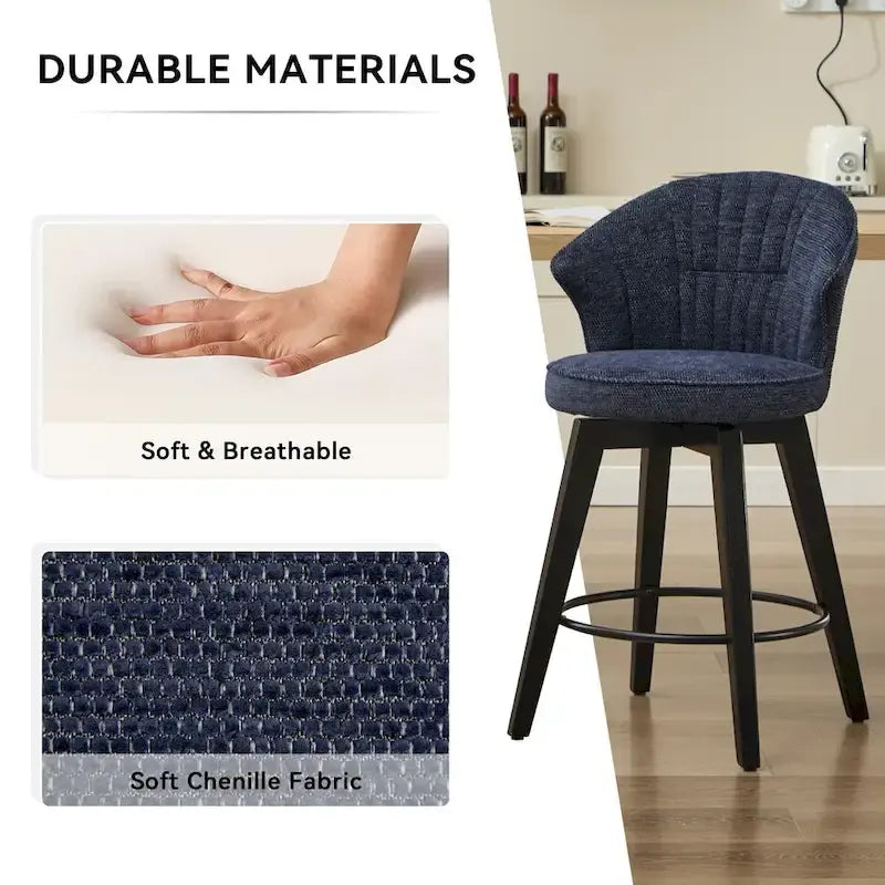 Swivel Bar Stools Set of 2, Upholstered Dining Room Chairs with Wide Backrest, Counter Height Chair with Metal Legs 8