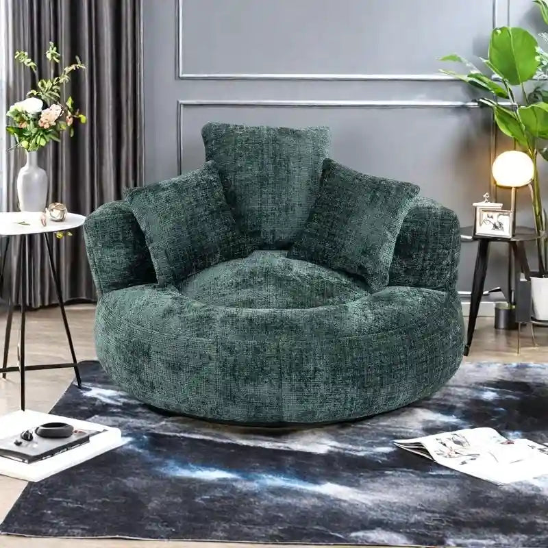 Chenille High Back Lazy Sofa with 3 Pillows and Oversized Bean Bag Chair 6