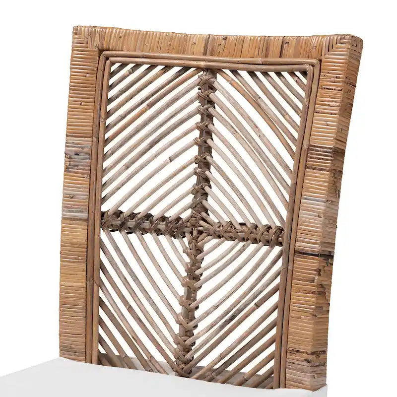 Laluna Modern Bohemian Rattan/ Mahogany Wood Dining Chair with Cushion 7