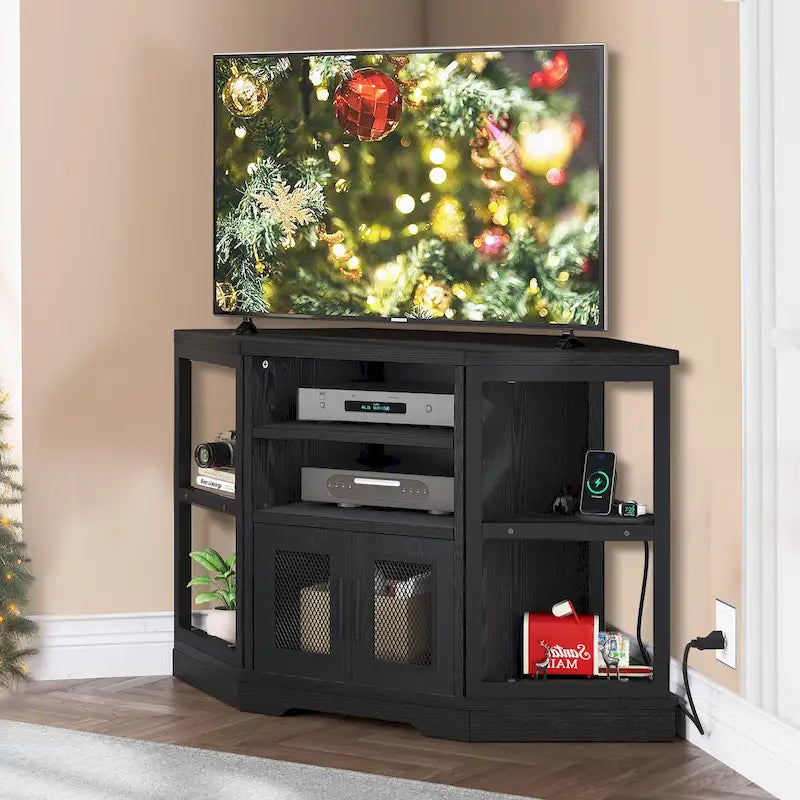 Farmhouse Corner TV Stand Entertainment Center Media Console for TVs up to 55 with Power Outlet 10