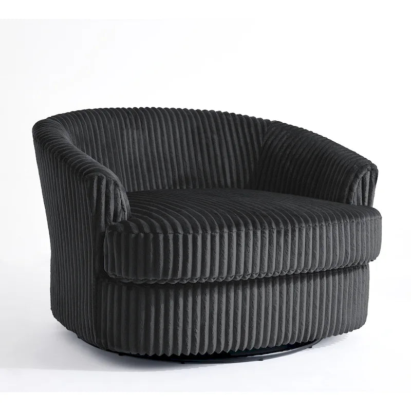 Oversized 43 W Plush Corduroy Recessed Arm Swivel Barrel Chair 33
