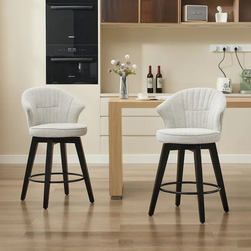 Swivel Bar Stools Set of 2, Upholstered Dining Room Chairs with Wide Backrest, Counter Height Chair with Metal Legs 27