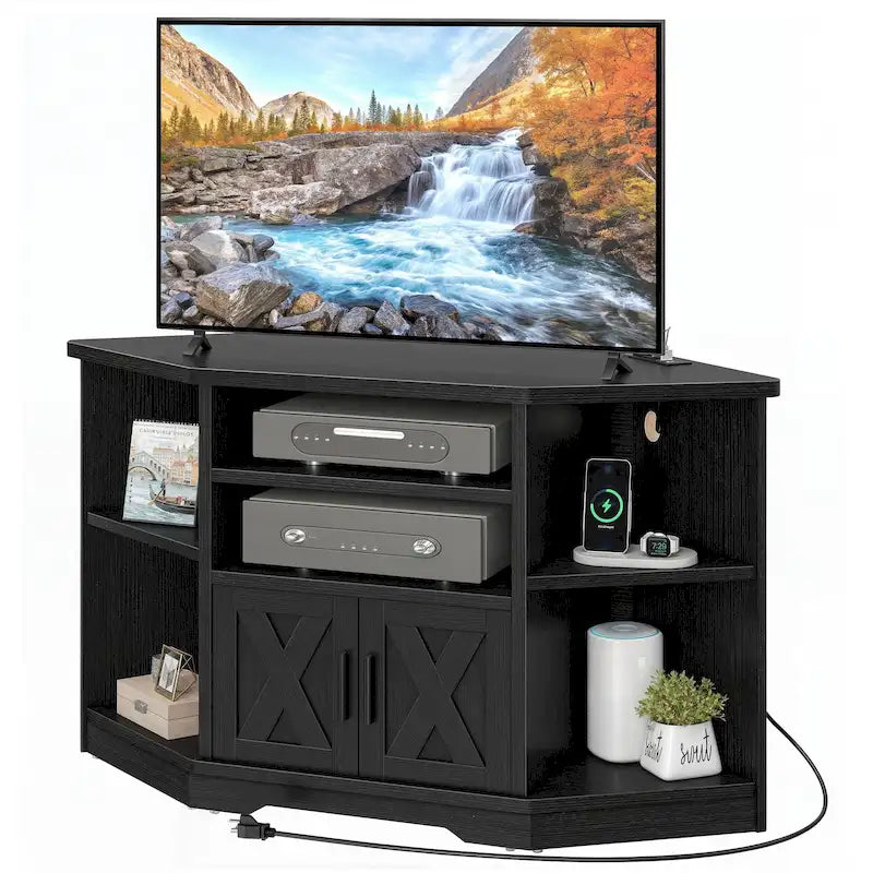 Farmhouse Corner TV Stand Entertainment Center Media Console for TVs up to 55 with Power Outlet 18
