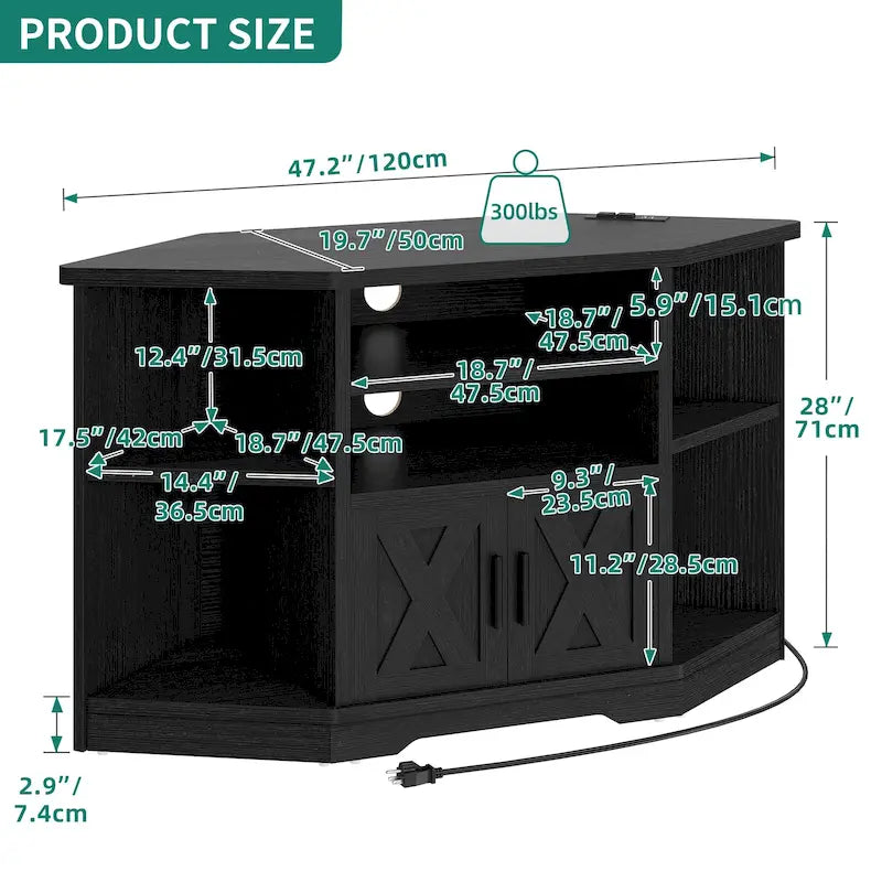 Farmhouse Corner TV Stand Entertainment Center Media Console for TVs up to 55 with Power Outlet 22