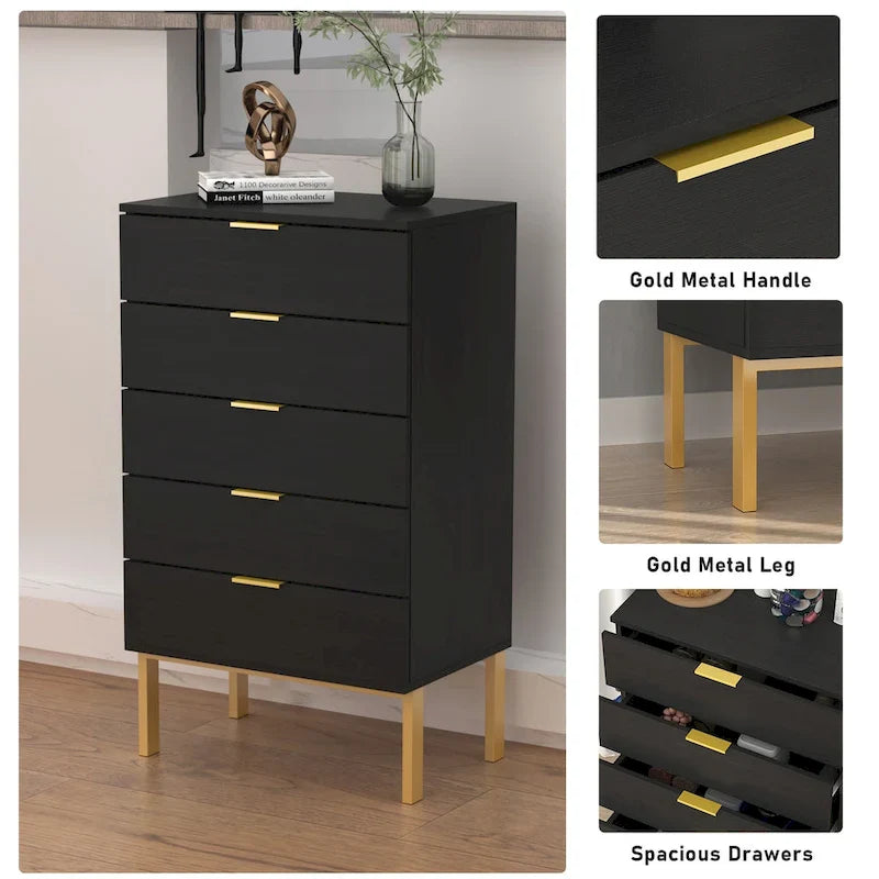 5 Drawer Dresser Chest End Table Storage Cabinet 23.6 W White/Back 5