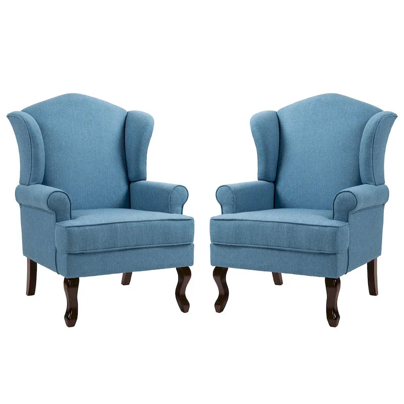 2 Set Traditional Wingback Accent Chairs Upholstered Armchair 17
