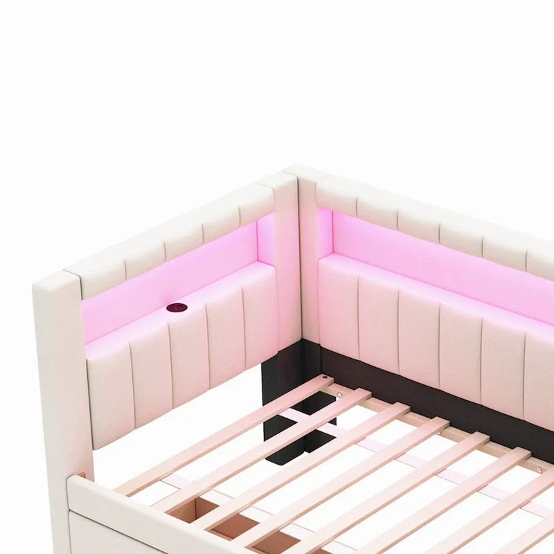 Upholstered Platform Bed with USB Ports & LED Lighting - Full/Twin Size Bed Frame with 2 Storage Drawers - Modern Bedroom 10