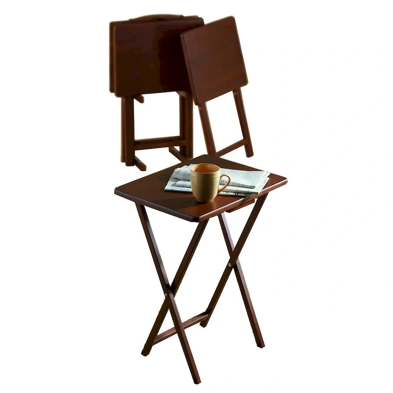 PJ Wood Folding TV Tray Tables with Compact Storage Rack, Espresso, 5 Piece Set - 36.38 10
