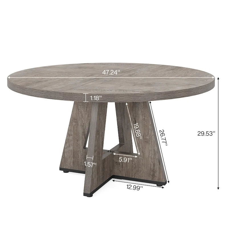 47 Inch Round Dining Table for 4, Wood Farmhouse Dinner Dinning Table for Kitchen Dining Living Room 33