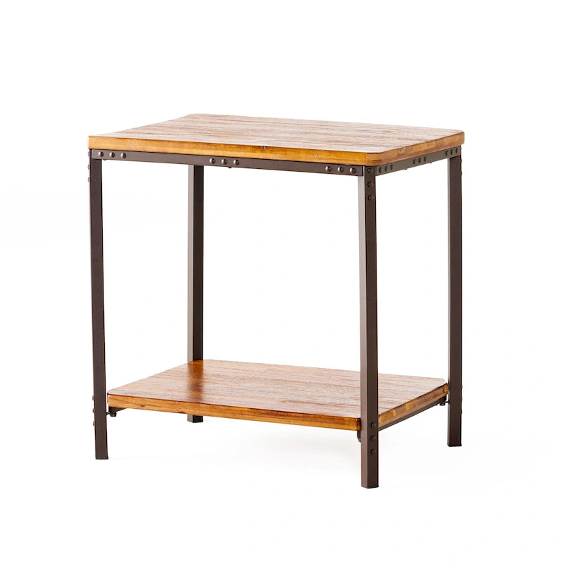 Tavolino laterale in metallo rustico Ronan Wood di Christopher Knight Home 4