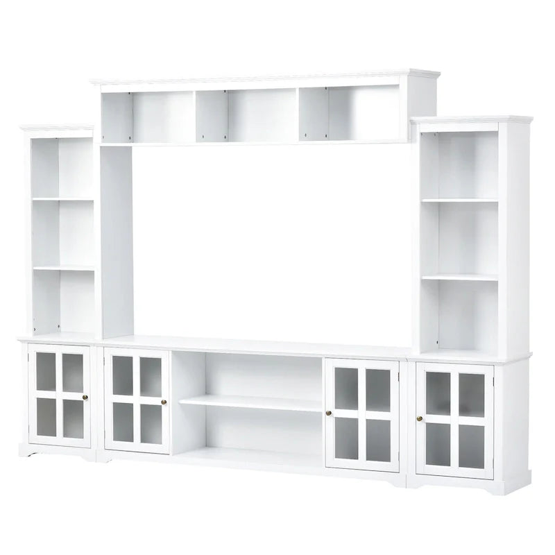 Entertainment Wall Unit with Bridge, Tempered Glass Doors for TVs Up to 70 11