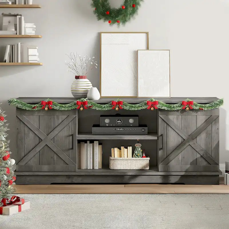 Farmhouse TV Stand for 65 Inch TV Media Console Entertainment Center Rustic Barn Doors 12