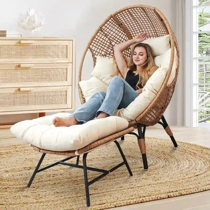 FINCATI Indoor Eggs Chair, 440 lbs Egg Chair Outdoor, Oversized Egg Chair with Ottoman, Luxury Cozy Egg Chair with Foot Rest 3