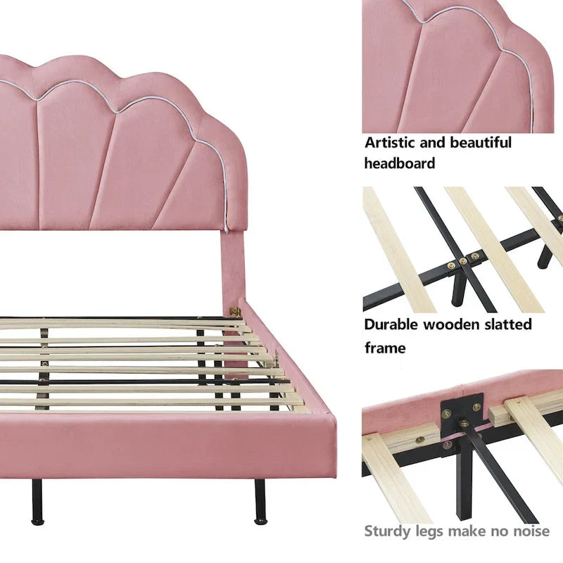 2-Pieces Bedroom Sets Full LED Platform Bed with Storage Ottoman 5