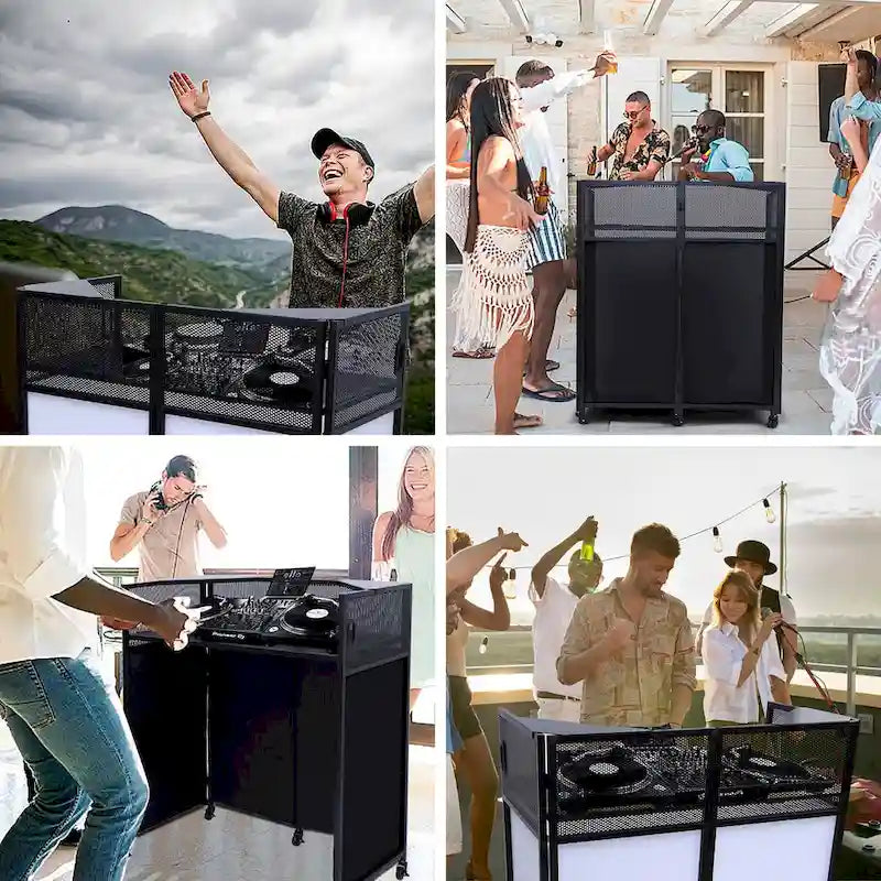 Portable DJ Booth Table Set with Integrated Lighting Scrims, Sturdy Carry Case, and Compact 40x20 inch Dimensions 10