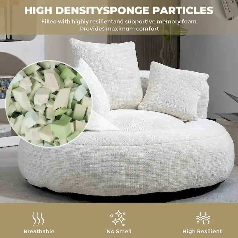 Chenille High Back Lazy Sofa with 3 Pillows and Oversized Bean Bag Chair 3