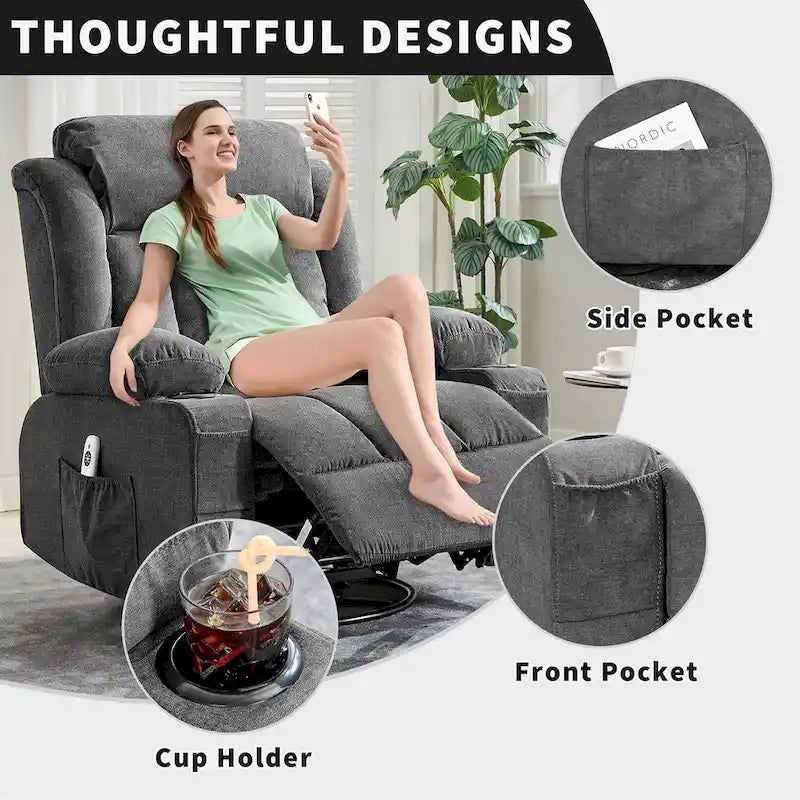 Recliner Chair, Rocking Chairs with Massage and Heat, Side Pockets and Cup Holder 8