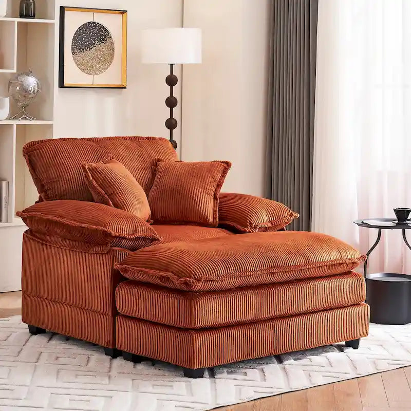 56.9 W Poltrona Oversize con Pouf, Poltrona da Lettura per Camera da Letto, Divano Letto Pigro, Poltrona Reclinabile Singola Moderna Oversize 12