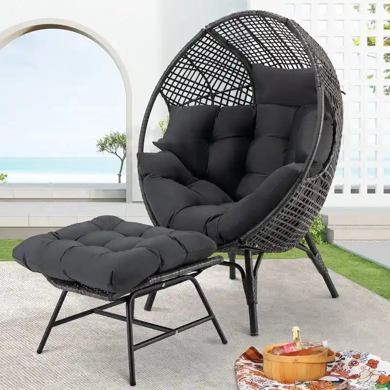 FINCATI Indoor Eggs Chair, 440 lbs Egg Chair Outdoor, Oversized Egg Chair with Ottoman, Luxury Cozy Egg Chair with Foot Rest 11