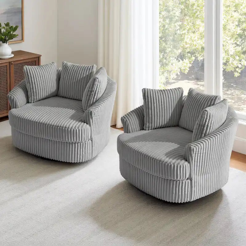 DREAMSIDEA 2 Set Recessed Arm Slipcovered Swivel Barrel Chair 20