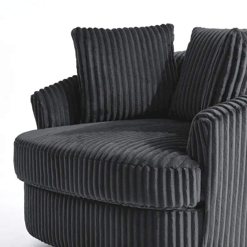 Oversized 43 W Plush Corduroy Recessed Arm Swivel Barrel Chair 34