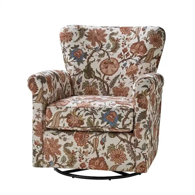 Georg Comfortable Floral Fabric Swivel Rocker Chair with Rolled Armrest by HULALA HOME 22