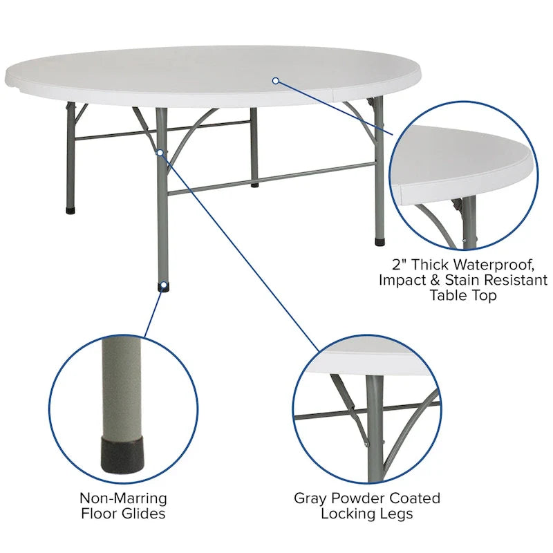 6-Foot Round Bi-Fold Plastic Event Folding Table with Handle 3