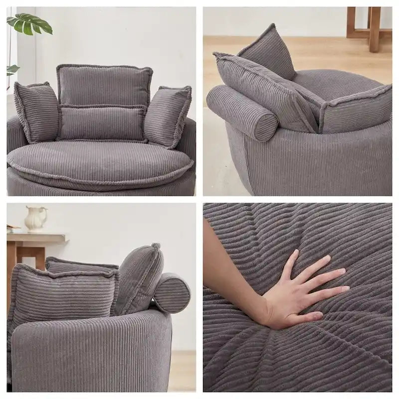 Oversized Swivel Chair with Moon Storage Ottoman with 4 Pillows 21