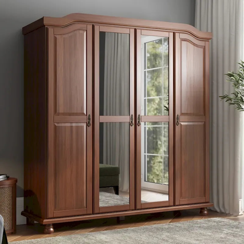 Palace Imports 100% Solid Wood Kyle 4-Door Wardrobe Armoire with Solid Wood or Mirrored Doors 10