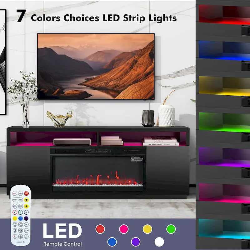 68 Modern Black RGB Electric Fireplace TV Stands Console for TVs Up to 72-inch 3