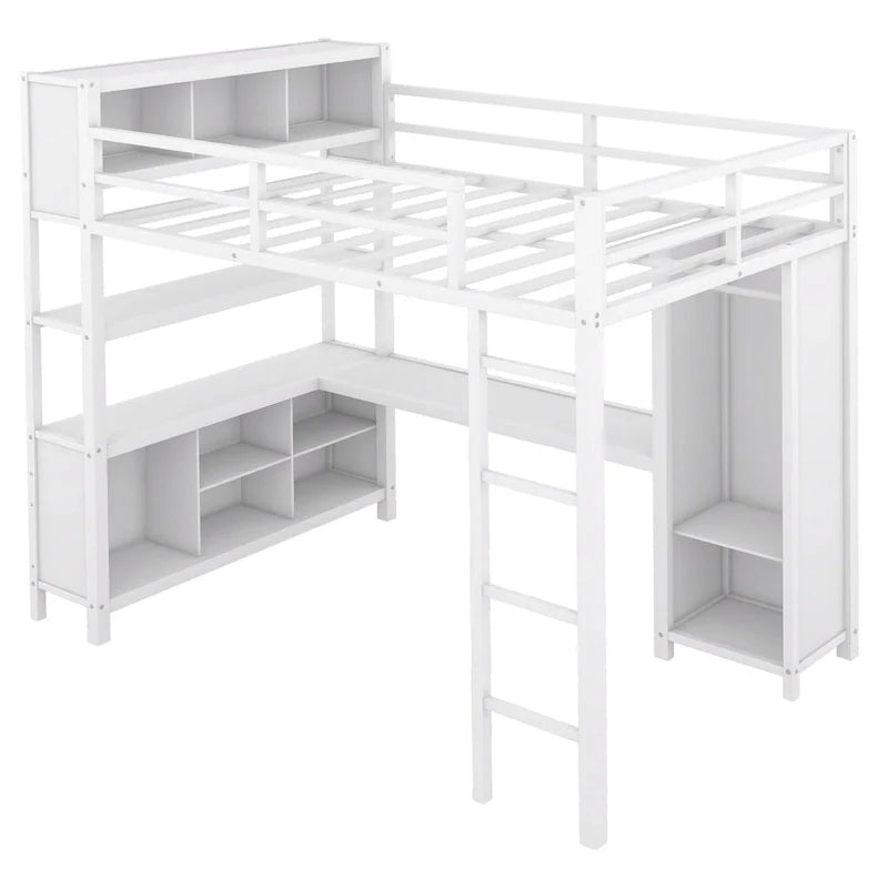 Letto a soppalco in metallo Off-White con scrivania e armadio - Matrimoniale 7