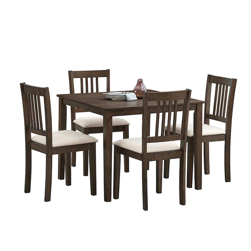 Set Tavolo e Sedie per Colazione in Cucina, Tavolo da Pranzo Quadrato in Legno, Tavolo da Pranzo Casuale con 4 Sedie Imbottite 9