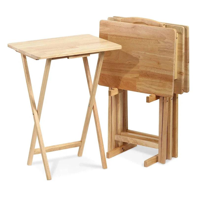 PJ Wood Folding TV Tray Tables with Compact Storage Rack, Espresso, 5 Piece Set - 36.38 4