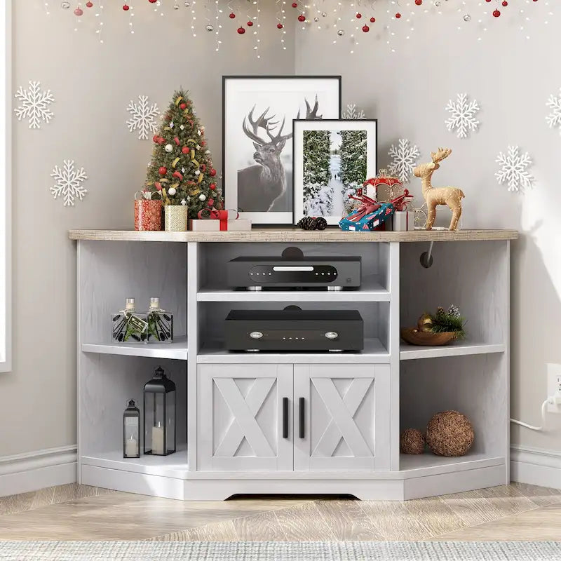 Farmhouse Corner TV Stand Entertainment Center Media Console for TVs up to 55 with Power Outlet 47