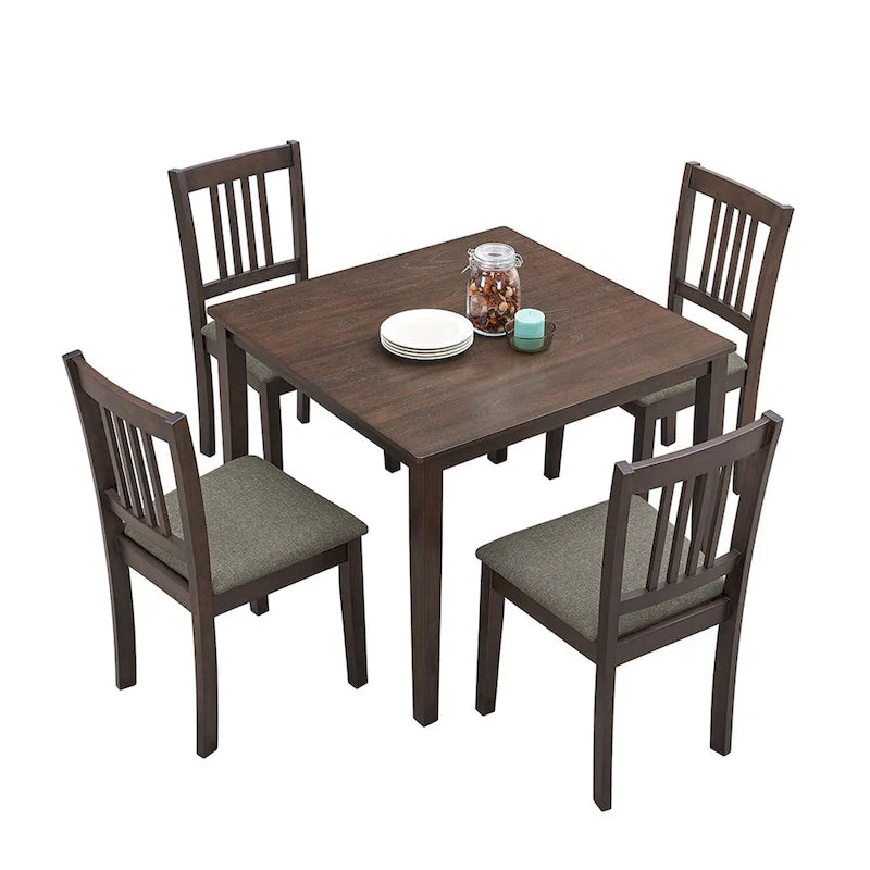 Set Tavolo e Sedie per Colazione in Cucina, Tavolo da Pranzo Quadrato in Legno, Tavolo da Pranzo Casuale con 4 Sedie Imbottite 26