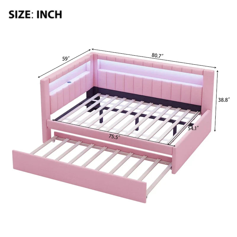 Upholstered Platform Bed with USB Ports & LED Lighting - Full/Twin Size Bed Frame with 2 Storage Drawers - Modern Bedroom 16
