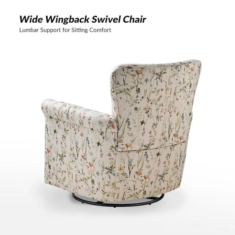 Georg Comfortable Floral Fabric Swivel Rocker Chair with Rolled Armrest by HULALA HOME 33