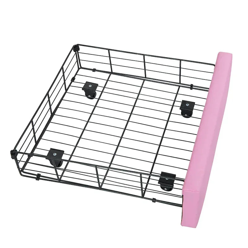 Twin Size Upholstered Bed Frame with LED Lights, Modern Upholstered Princess Bed with Crown Headboard, a Drawer, Pink+White 9