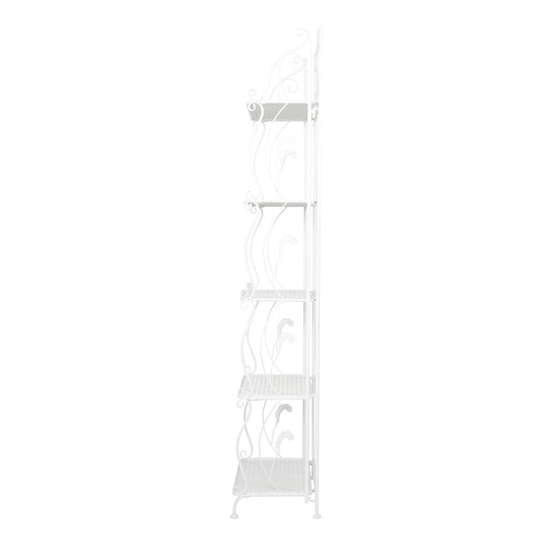 Metal Scroll Indoor Outdoor Tall Folding 5 Shelves Bakers Rack - Gold or White - Roche River Decor 17